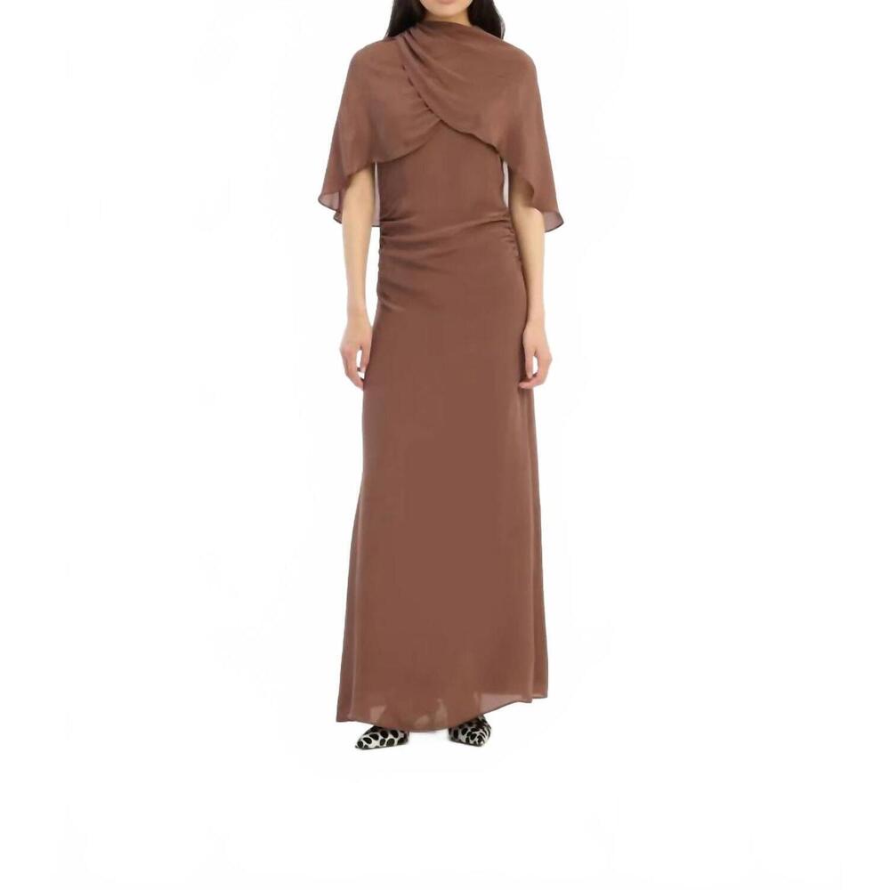 NEW ROTATE maxi cape dress in brown